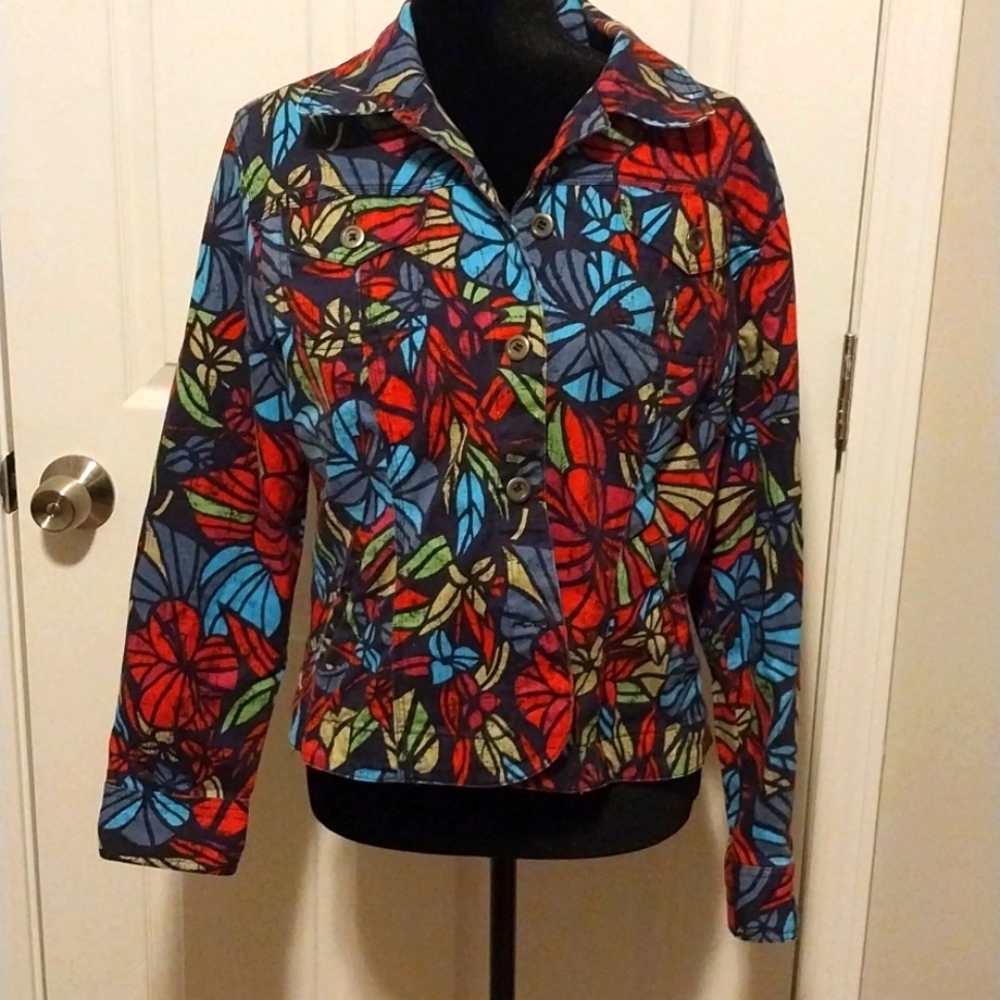 Flower print jean jacket